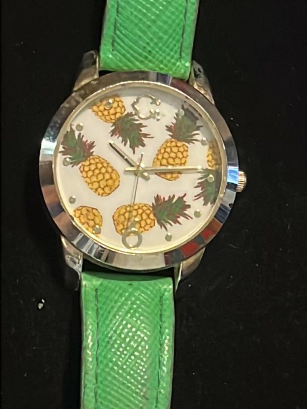 Watch with Pineapples on Face and Green Band
